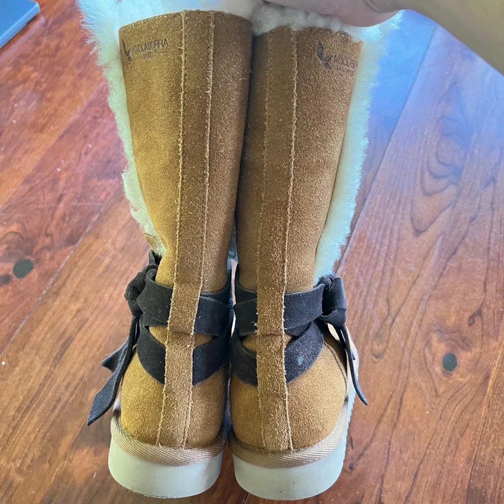 Koolaburra by UGG Victoria Tall Chestnut‎ Suede Faux Fur Bow Boots Womens